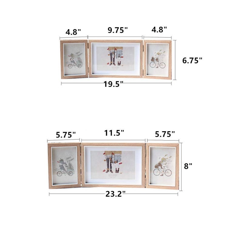 DODXIAOBEUL Silver Hinged Folding Three Picture Frame Display 4x6 inch Vertical and 5x7 inch Horizontal Photo or Pictures for Desk Triple Opening Wedding Family Grayish White - Image 2